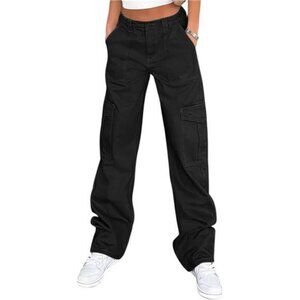 Womens High Waisted Cargo Pants Baggy Wide Leg Stretchy Y2K Streetwear